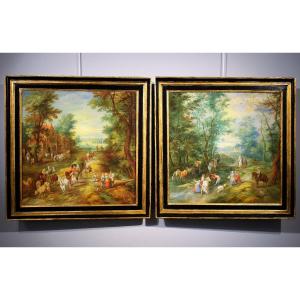 Paesaggi fiabeschi con personaggi nella foresta - Jan Brueghel II° (1601-1678) bottega