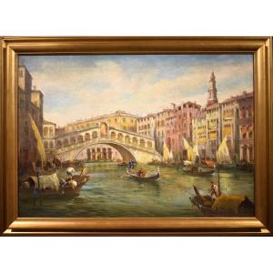 Venezia,  Canal Grande e Ponte di Rialto - Angelo Trentin (Udine 1850- Vienna 1912)