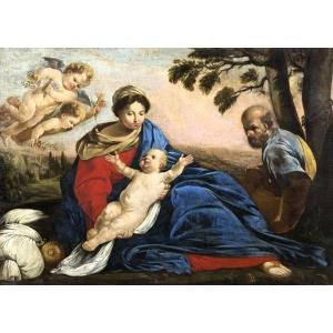 Sacra Famiglia, riposo durante la fuga in Egitto - Simone Cantarini (Pesaro 1612 – Verona 1648)