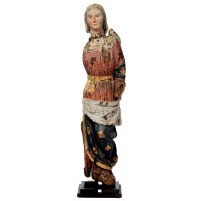 Madonna En Bois Sculpté Polychrome, Italie Vers 1300