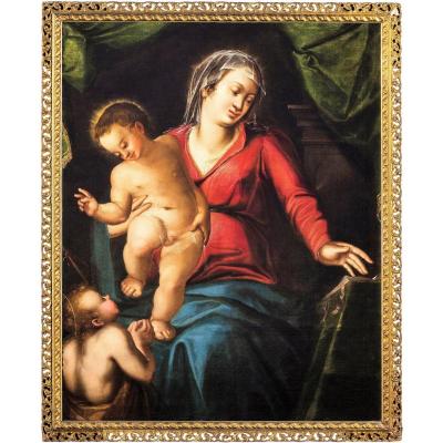 La Vierge à l'Enfant Et Le Petit Saint Jean, école Venitienne - Fin Du XVIème