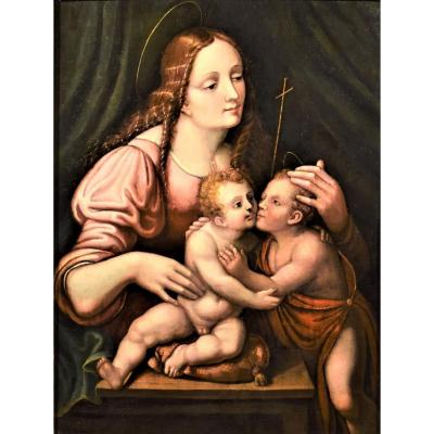 Vierge à l'Enfant Et Saint Jean Baptiste, école Lombarde Du XVIème