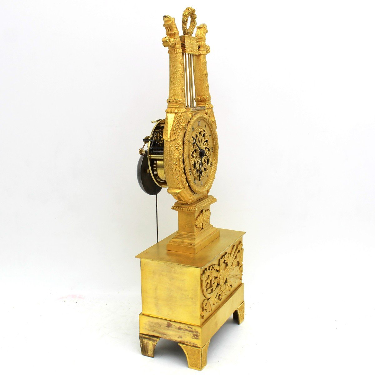 Antico Orologio a Pendolo "Lira" Impero in bronzo dorato - 19°secolo -photo-2