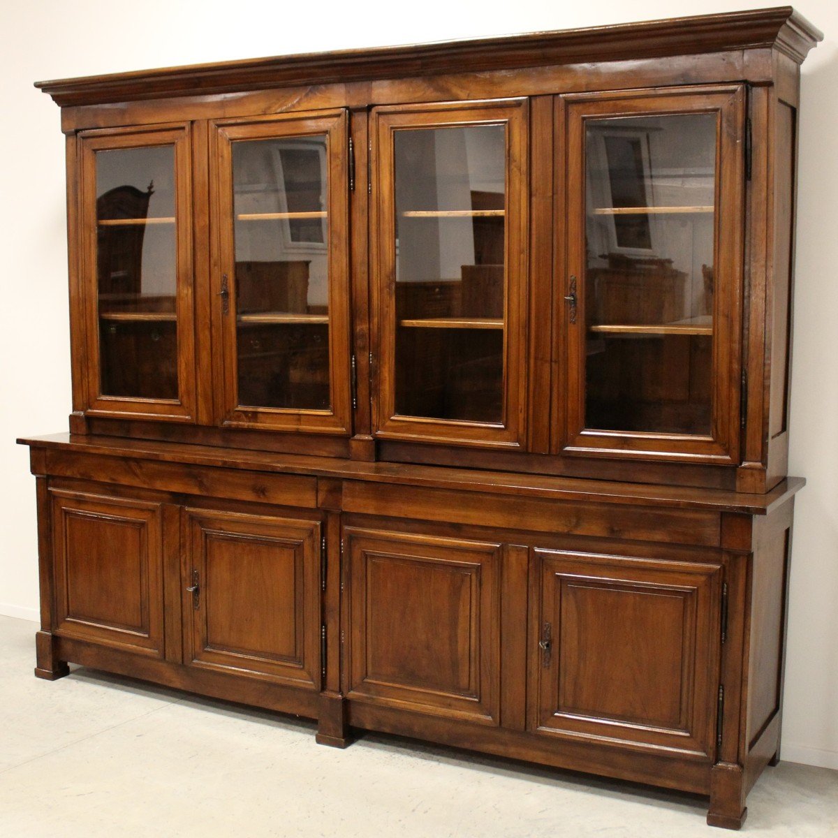 Antica Biblioteca Credenza Libreria a 8 ante Impero in noce (296 cm) - 19°secolo