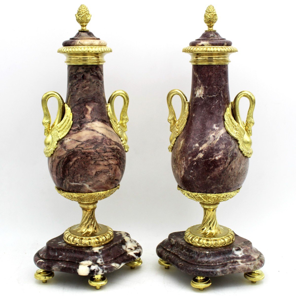 Antica coppia Vasi Napoleone III in bronzo dorato e marmo - 19°secolo-photo-2