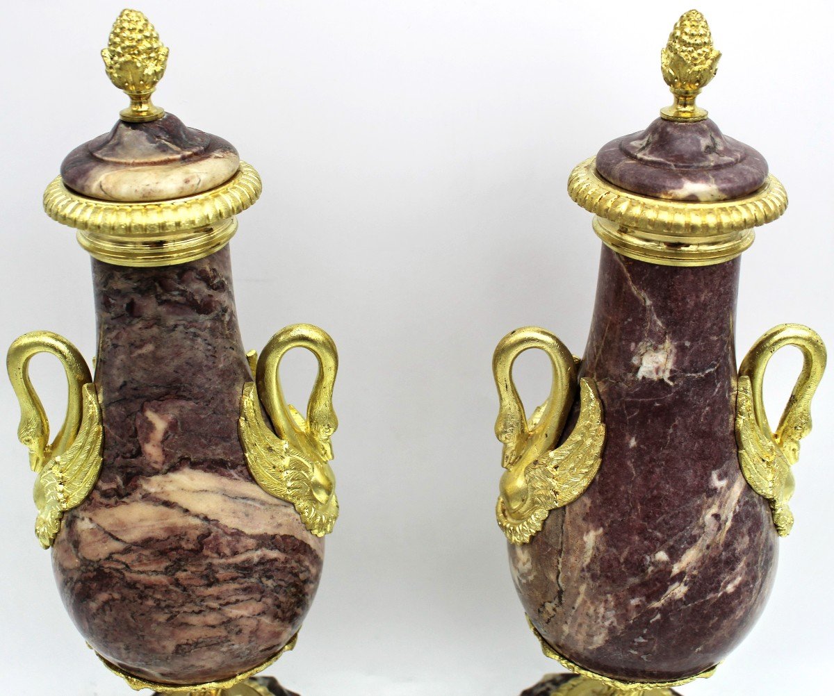 Antica coppia Vasi Napoleone III in bronzo dorato e marmo - 19°secolo-photo-3