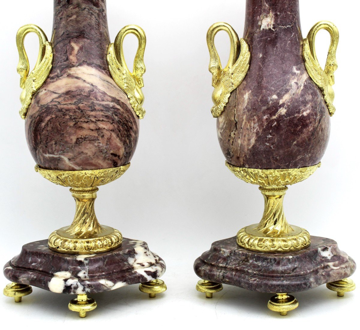 Antica coppia Vasi Napoleone III in bronzo dorato e marmo - 19°secolo-photo-4