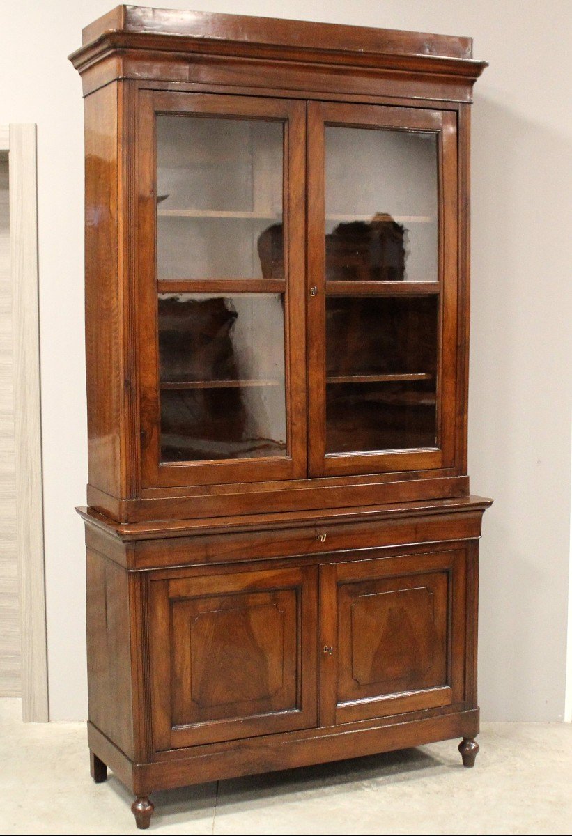 Antica credenza vetrina cappuccina Luigi Filippo in noce - Italia 19°secolo-photo-3