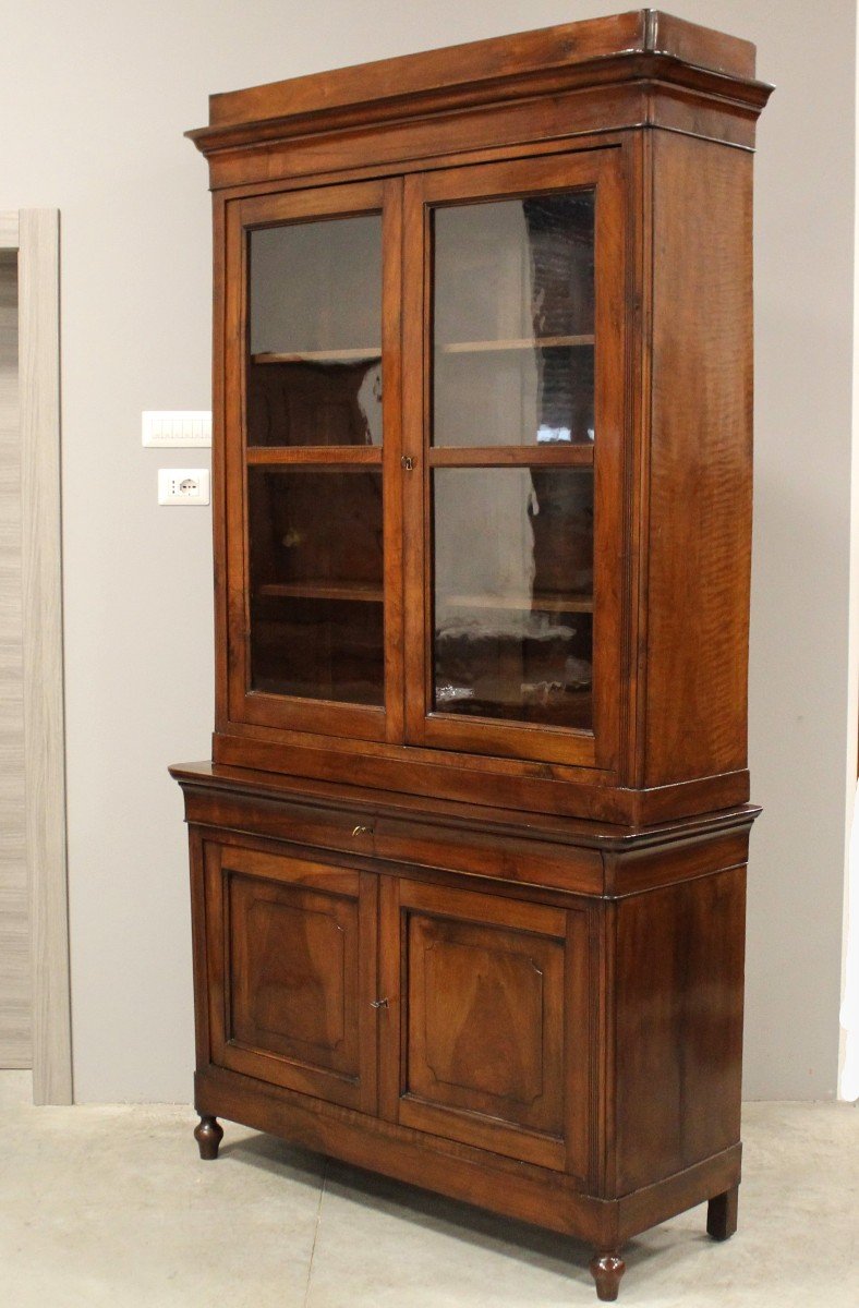 Antica credenza vetrina cappuccina Luigi Filippo in noce - Italia 19°secolo-photo-4
