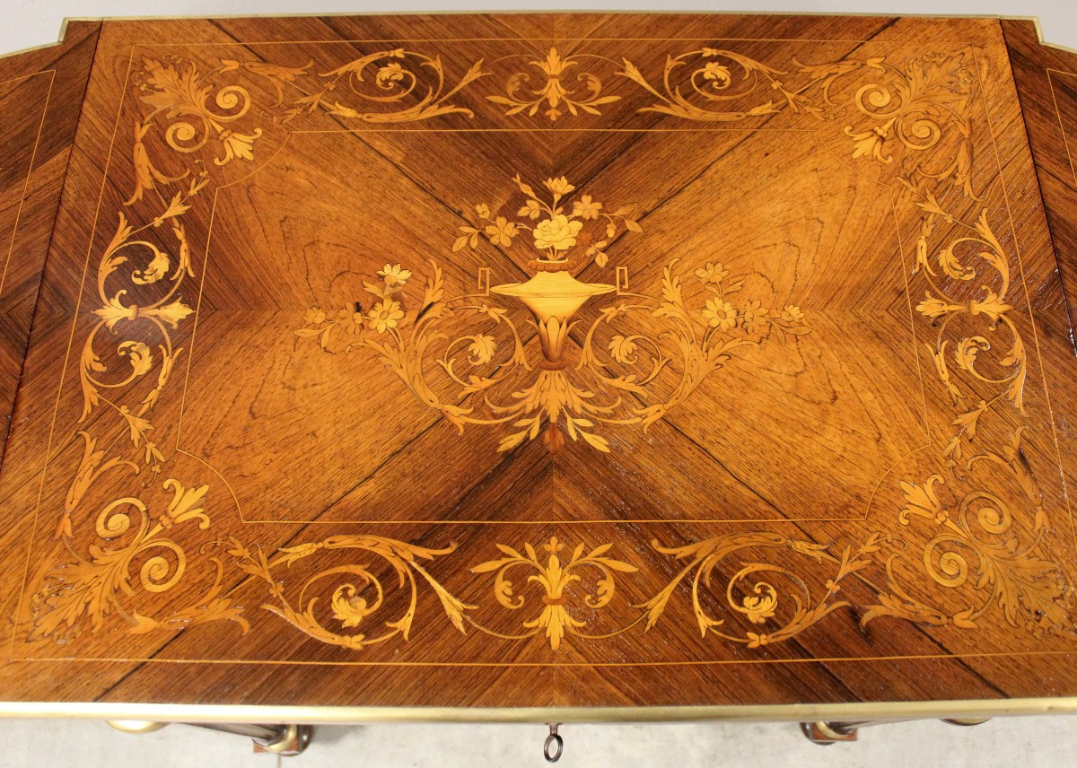 Antico tavolino Napoleone III intarsiato - 19°secolo-photo-3