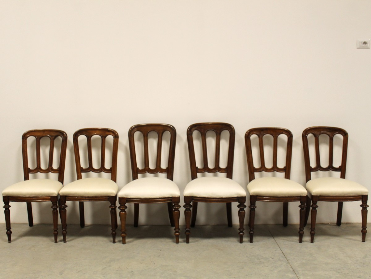 Set di 6 sedie Luigi Filippo in noce - Italia 19°secolo