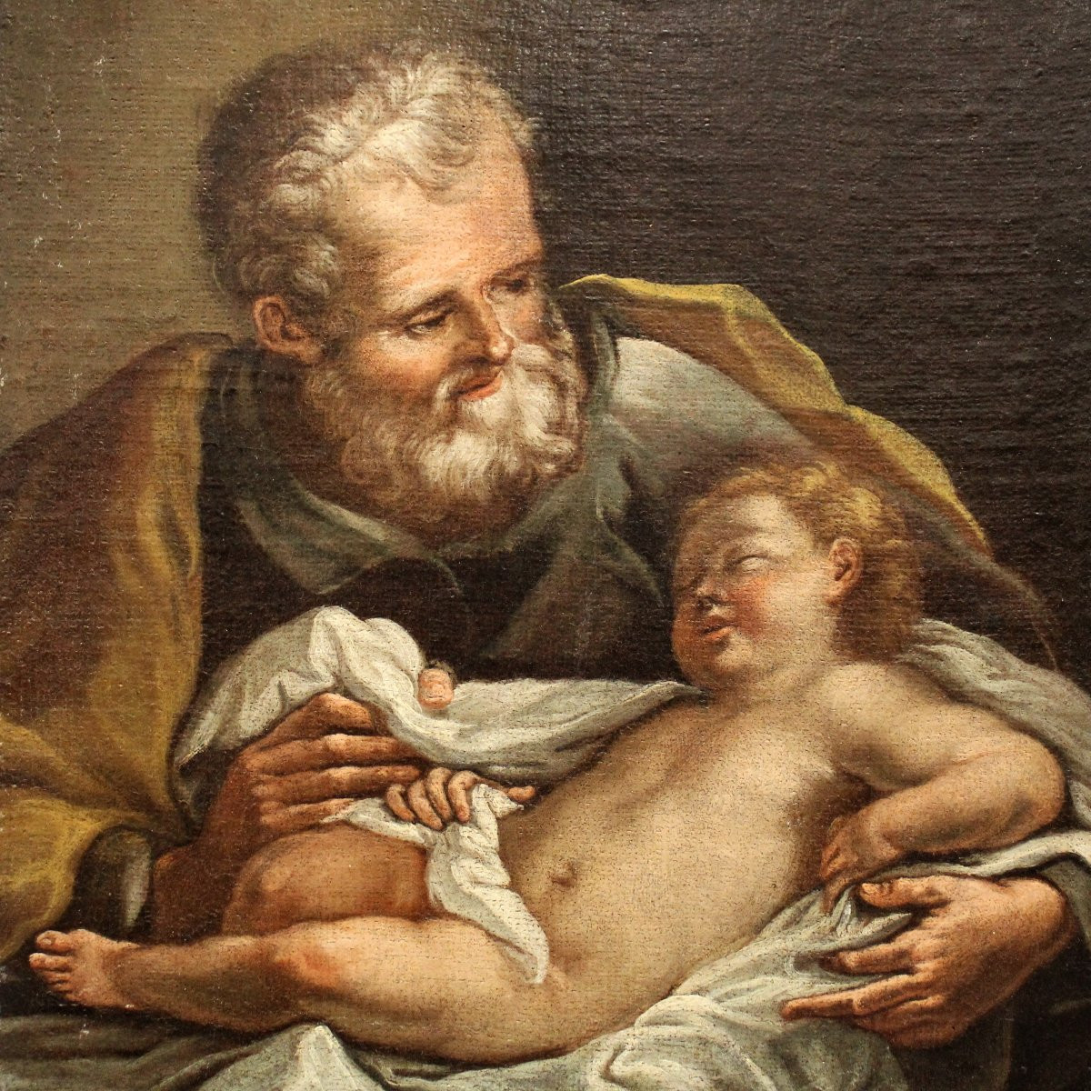 Antico dipinto ad olio su tela - San Giuseppe col Bambino - Italia 18°secolo-photo-2