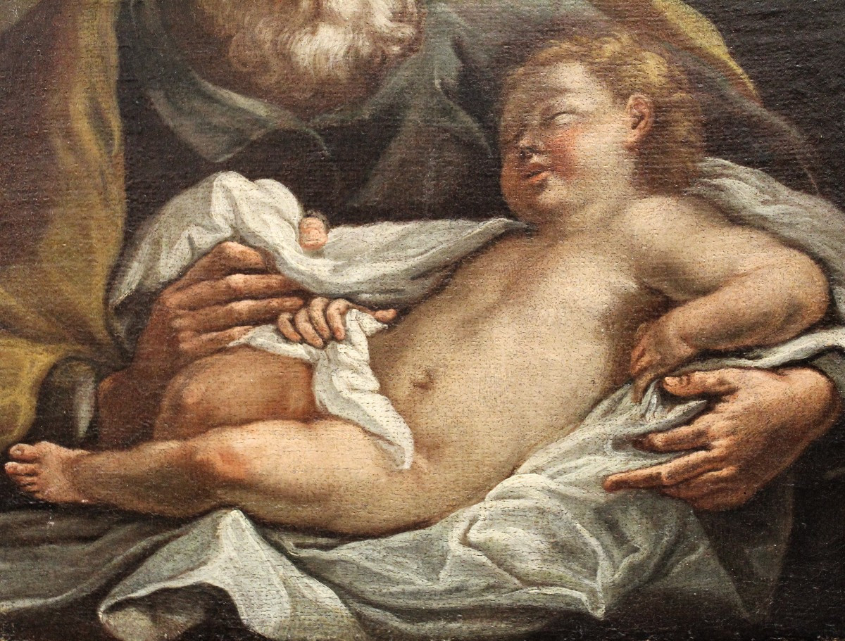 Antico dipinto ad olio su tela - San Giuseppe col Bambino - Italia 18°secolo-photo-4