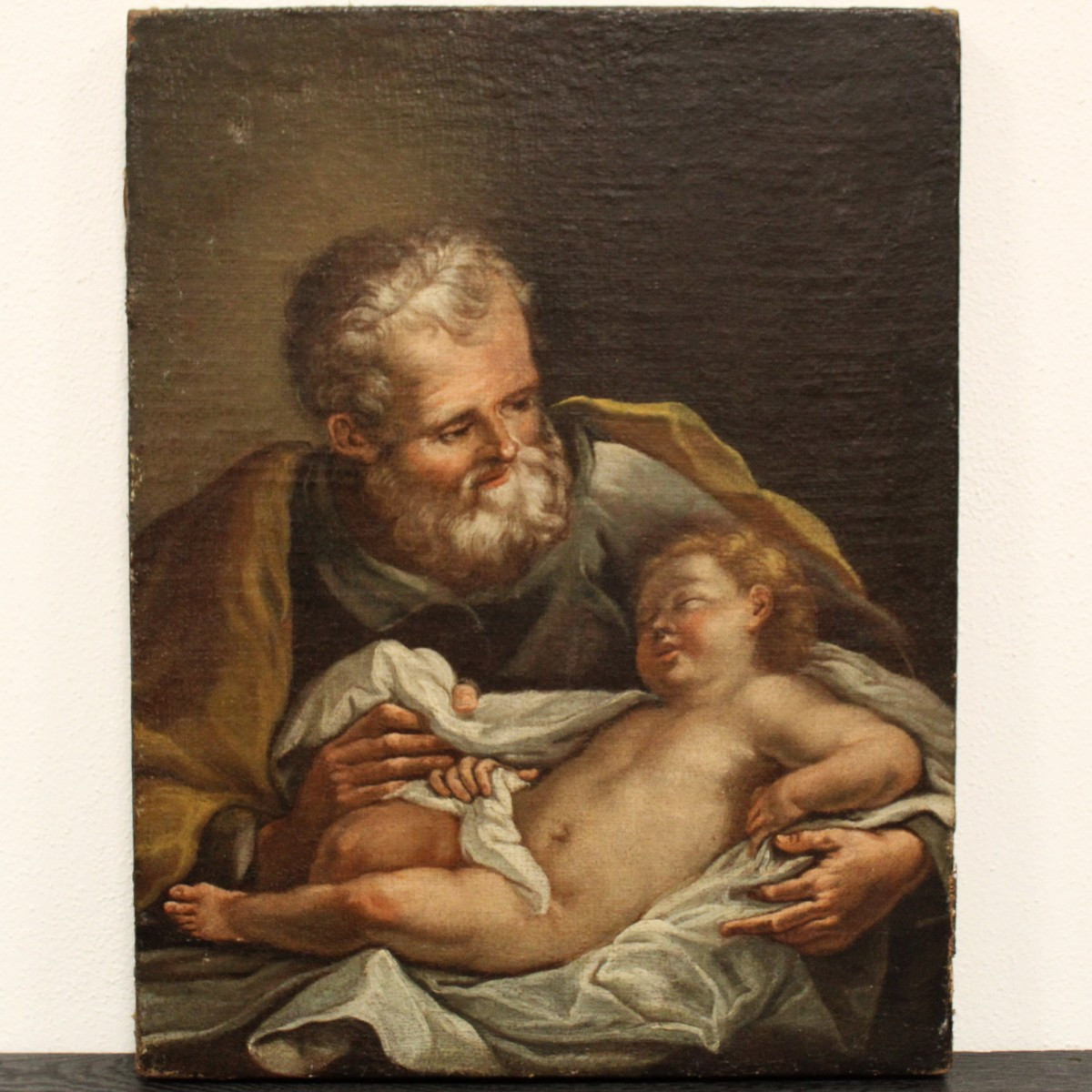 Antico dipinto ad olio su tela - San Giuseppe col Bambino - Italia 18°secolo