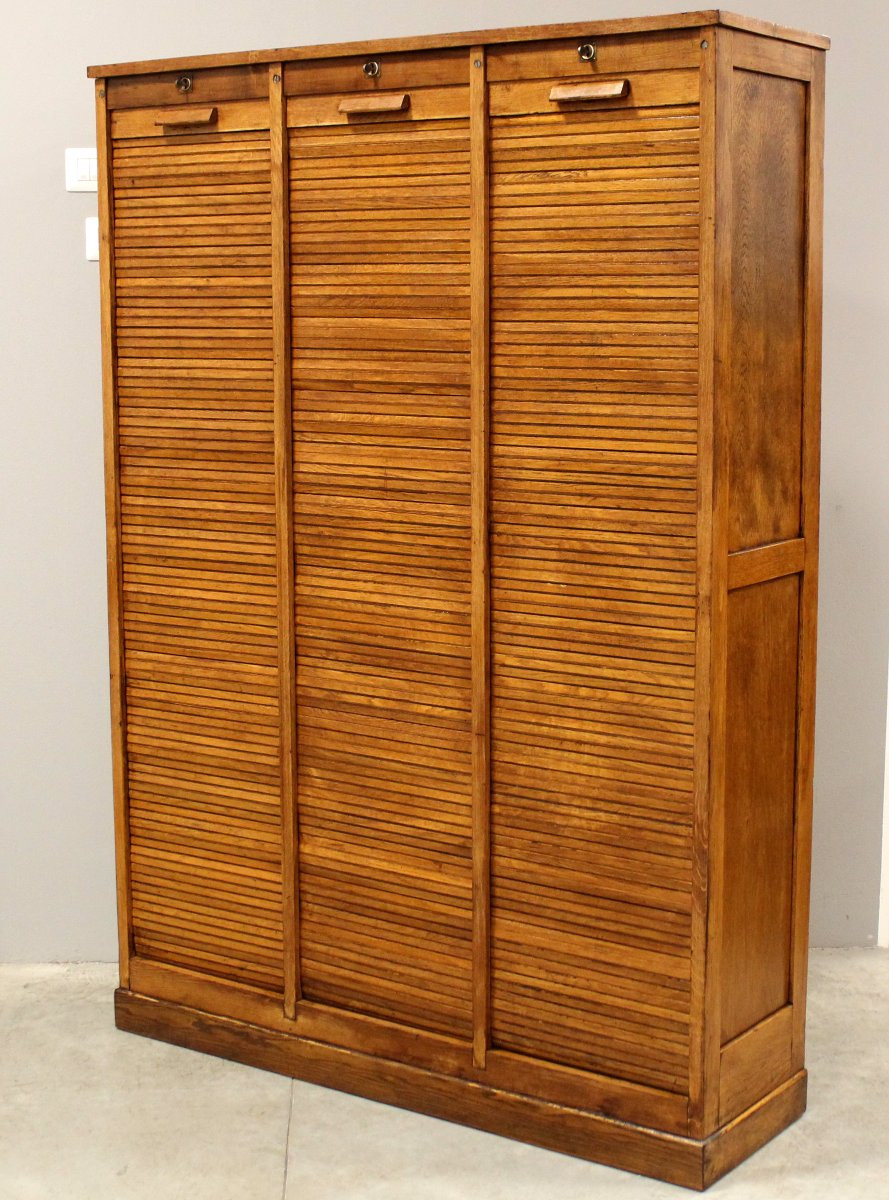 Antico classificatore archivio schedario serranda in rovere-photo-2