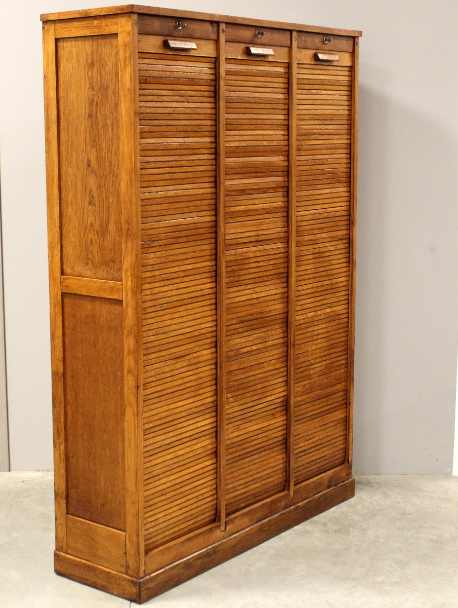 Antico classificatore archivio schedario serranda in rovere-photo-3