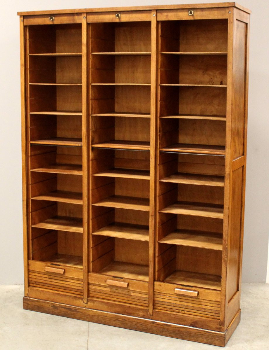 Antico classificatore archivio schedario serranda in rovere-photo-1