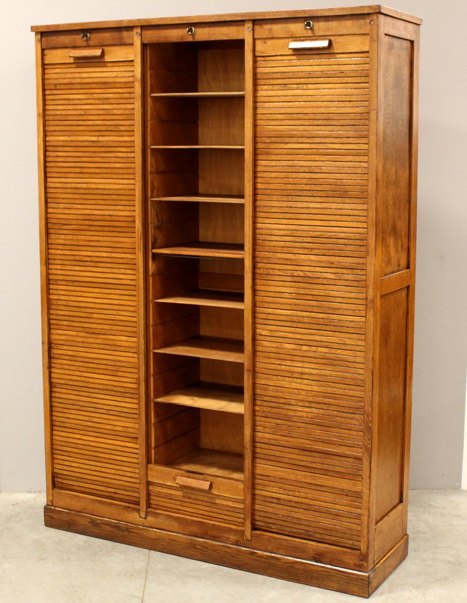Antico classificatore archivio schedario serranda in rovere-photo-3