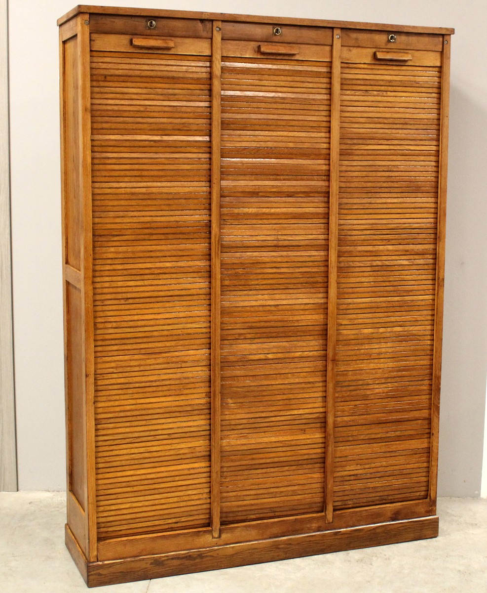 Antico classificatore archivio schedario serranda in rovere