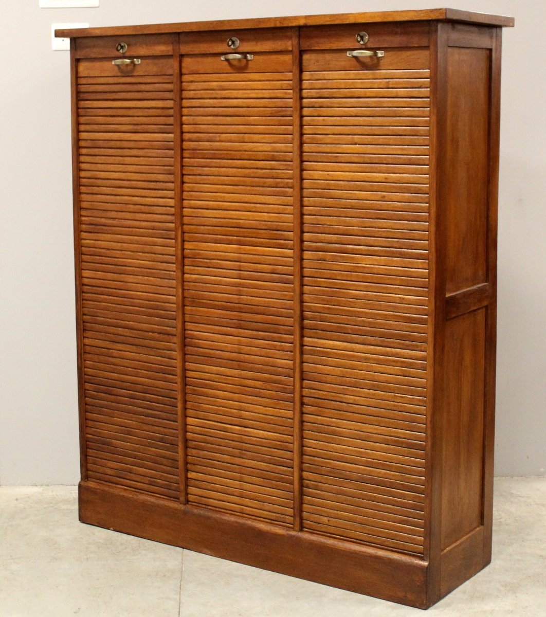 Antico classificatore serranda archivio schedario  in rovere-photo-2