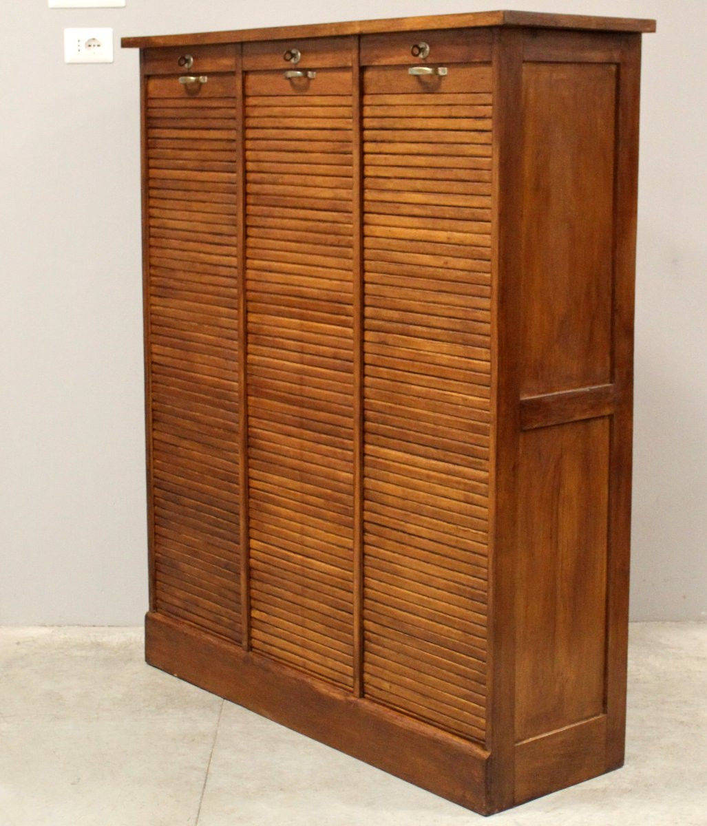 Antico classificatore serranda archivio schedario  in rovere-photo-4