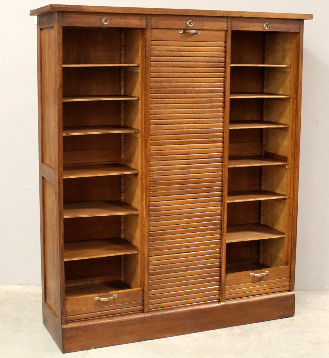 Antico classificatore serranda archivio schedario  in rovere-photo-3
