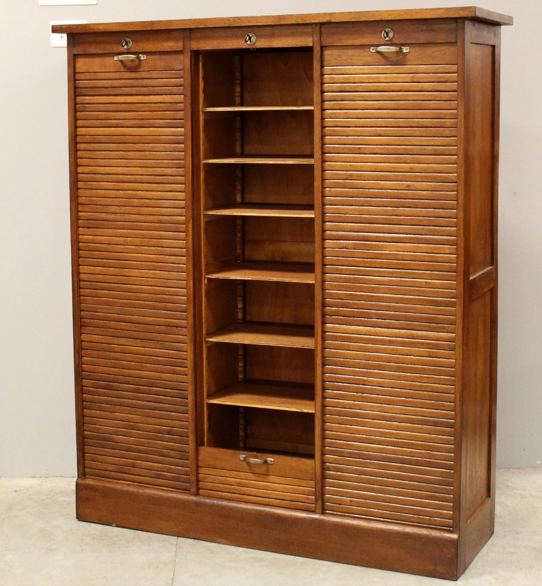 Antico classificatore serranda archivio schedario  in rovere-photo-4