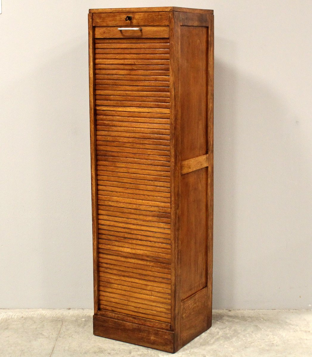 Antico classificatore serranda archivio schedario in rovere-photo-2