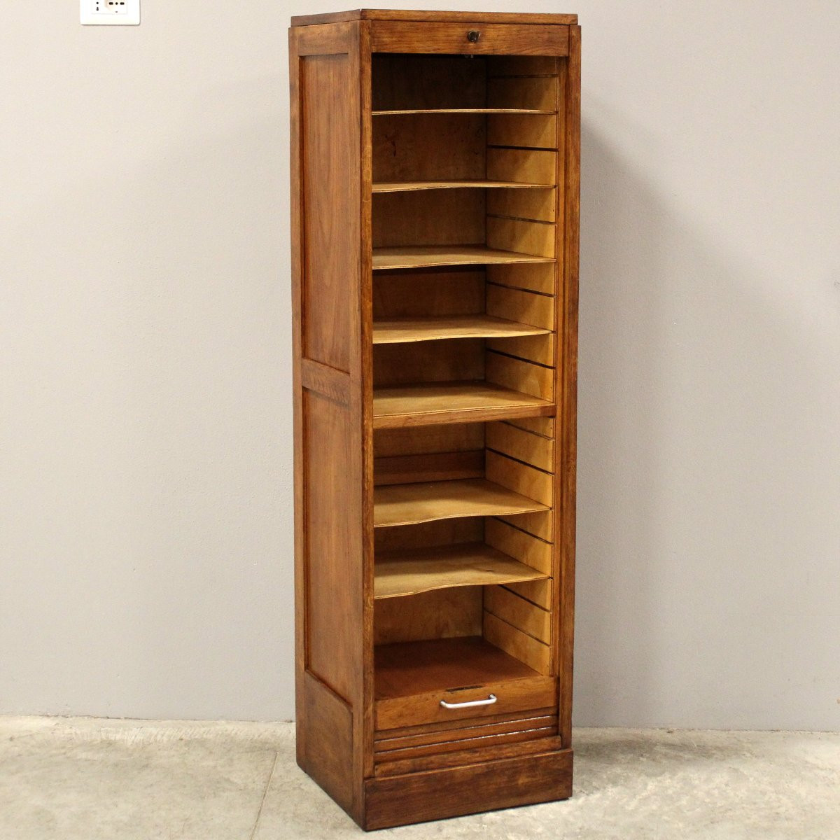 Antico classificatore serranda archivio schedario in rovere-photo-1