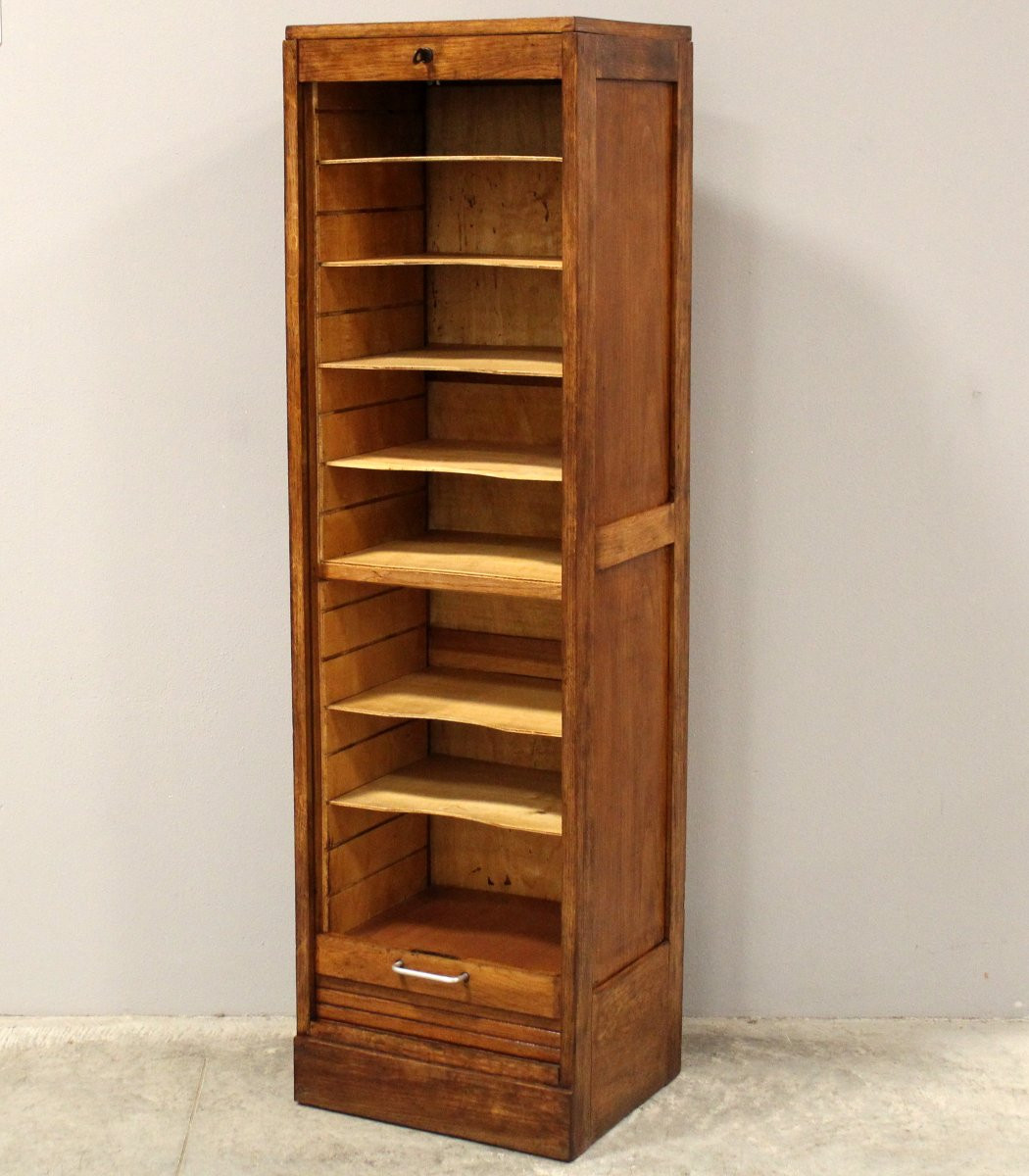 Antico classificatore serranda archivio schedario in rovere-photo-2
