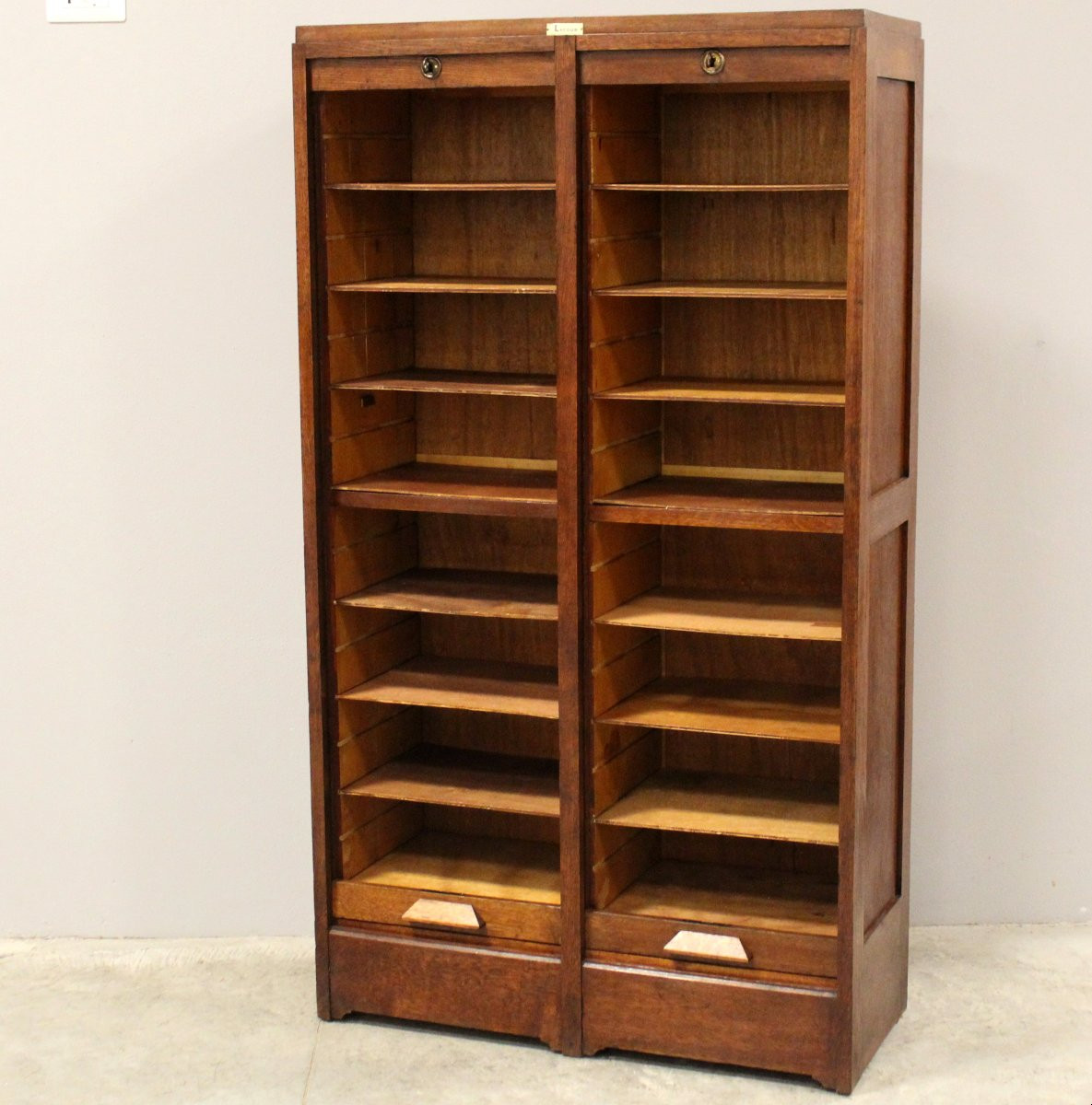 Antico classificatore serranda archivio schedario in rovere-photo-3