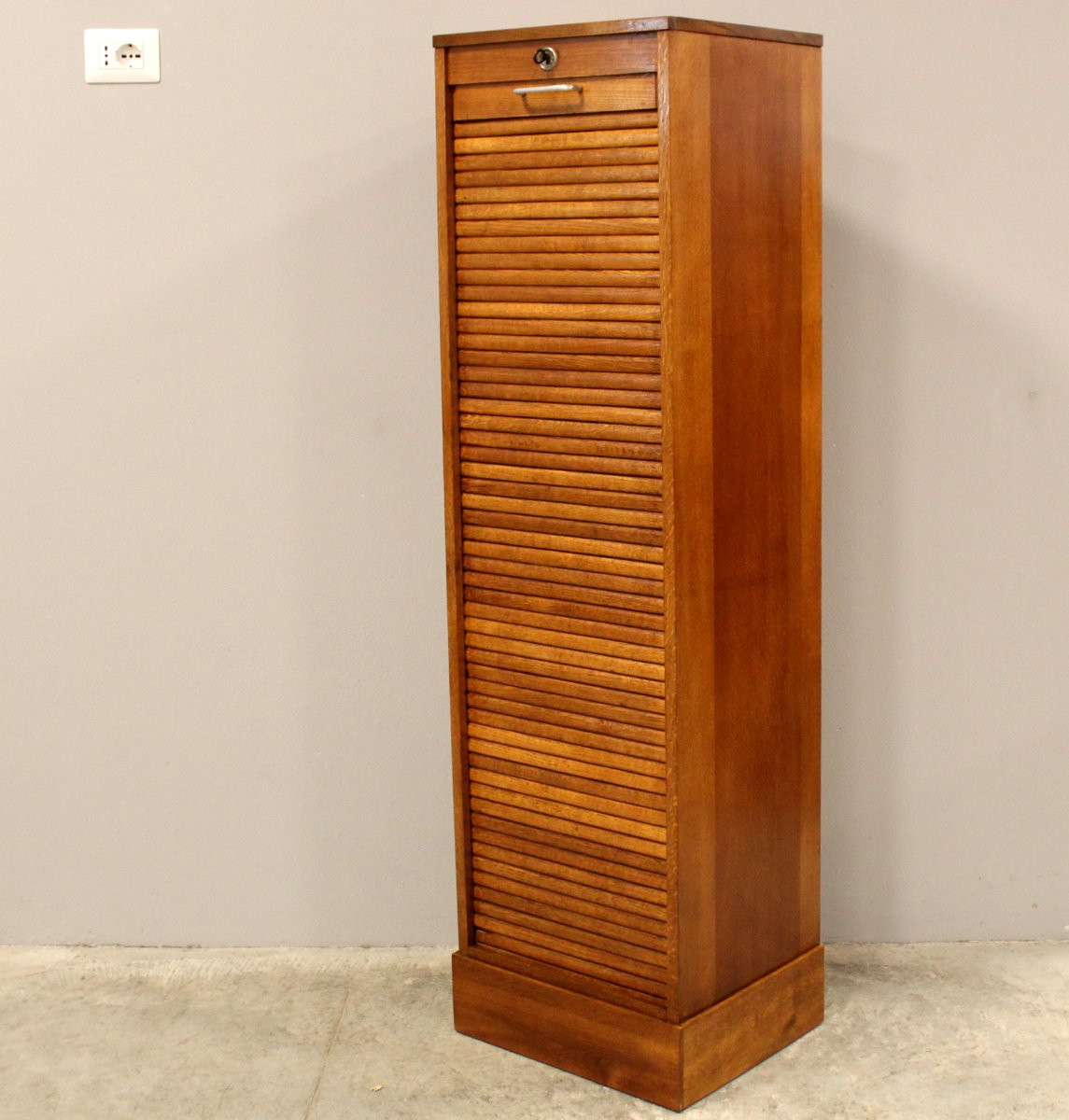 Antico classificatore serranda archivio schedario in rovere-photo-3