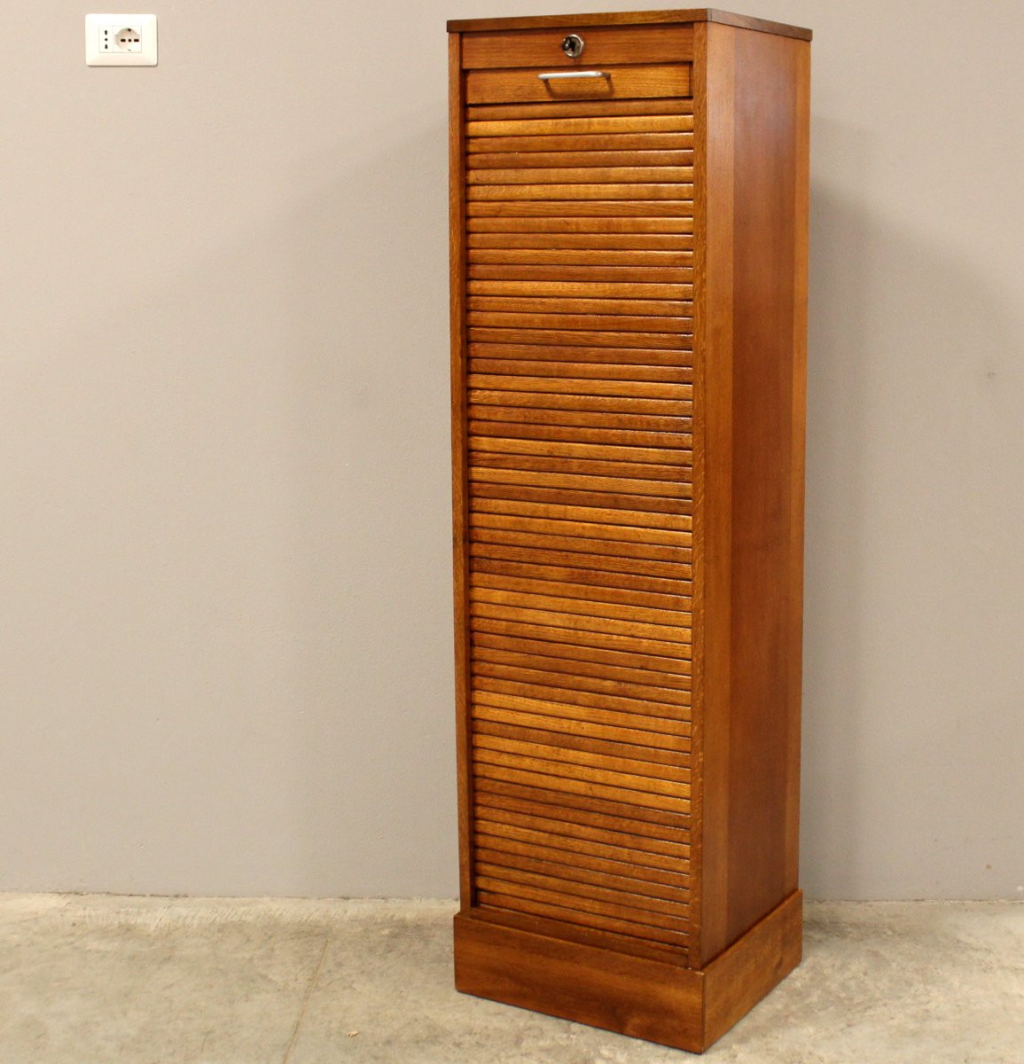 Antico classificatore serranda archivio schedario in rovere-photo-4