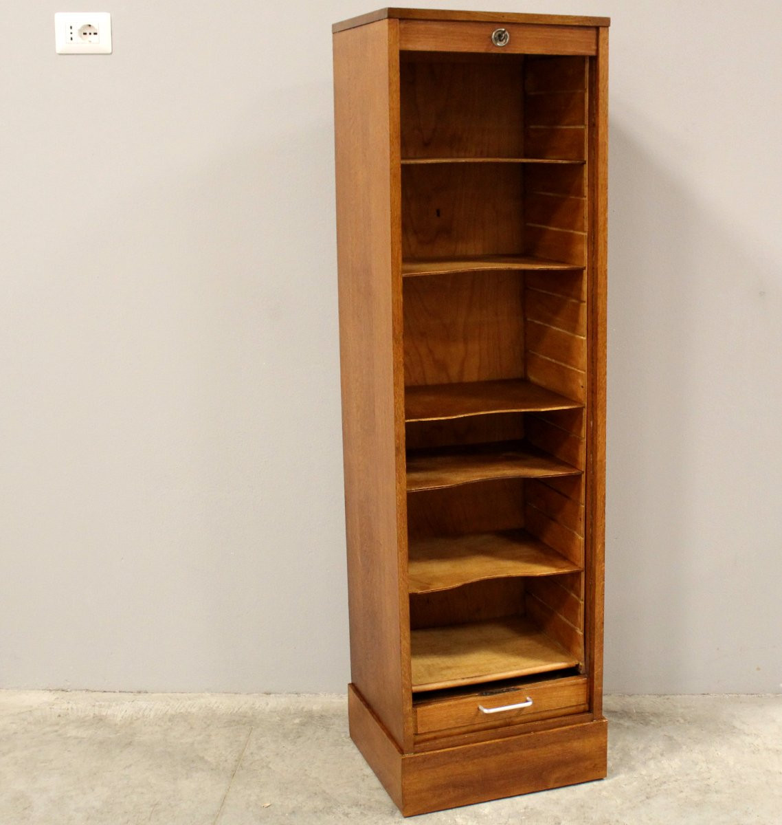 Antico classificatore serranda archivio schedario in rovere-photo-3