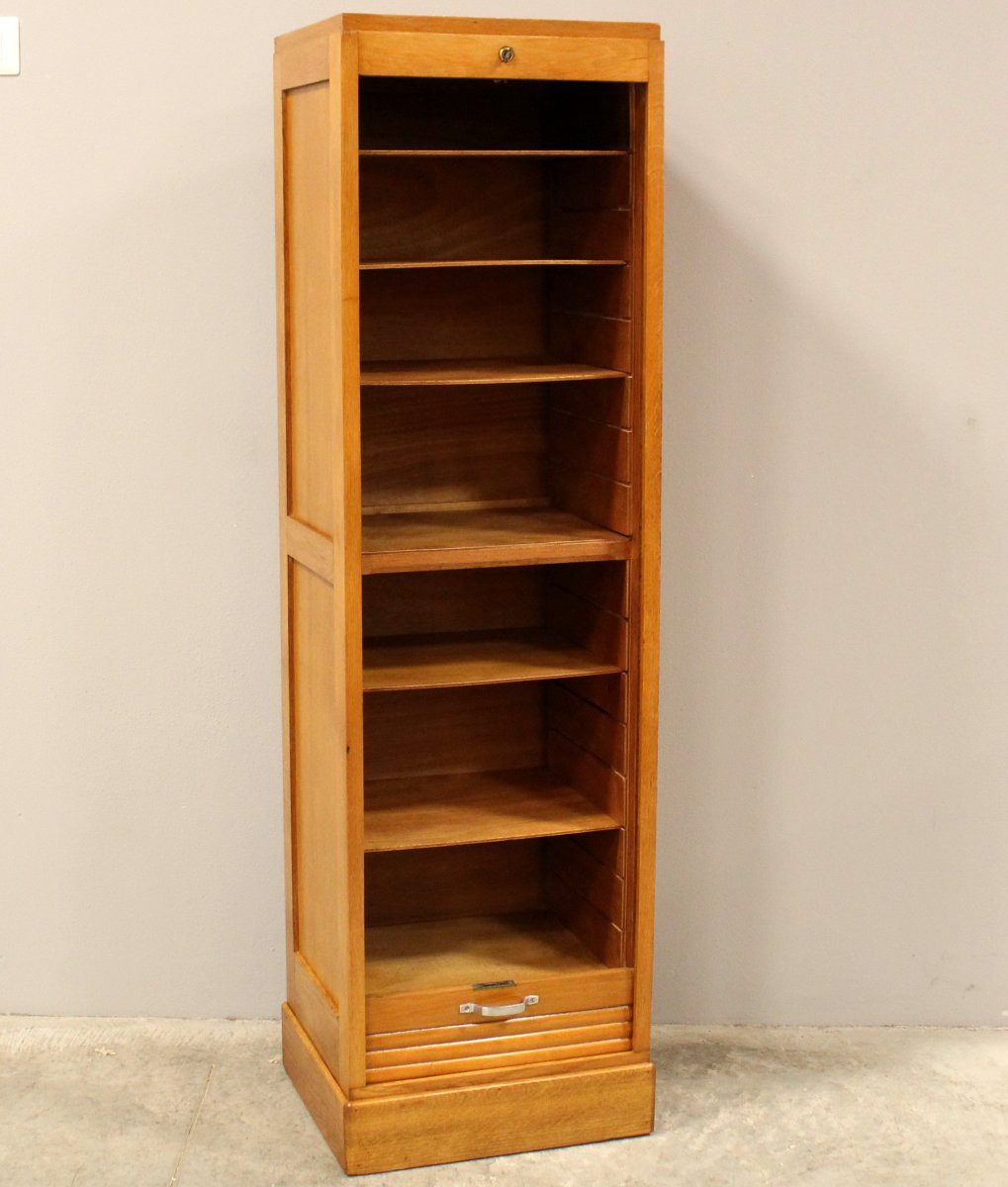 Antico classificatore serranda archivio schedario in rovere-photo-1