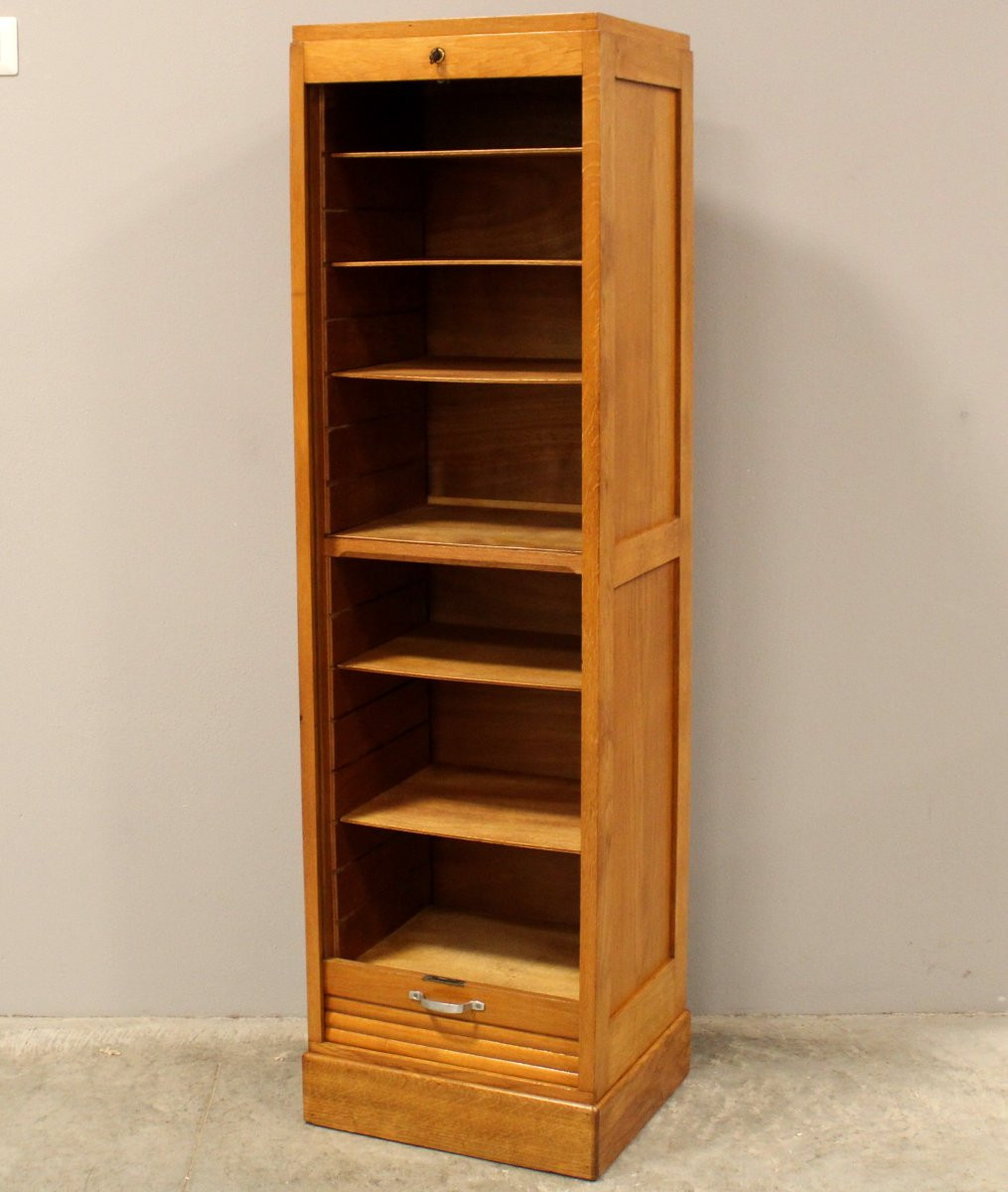 Antico classificatore serranda archivio schedario in rovere-photo-2