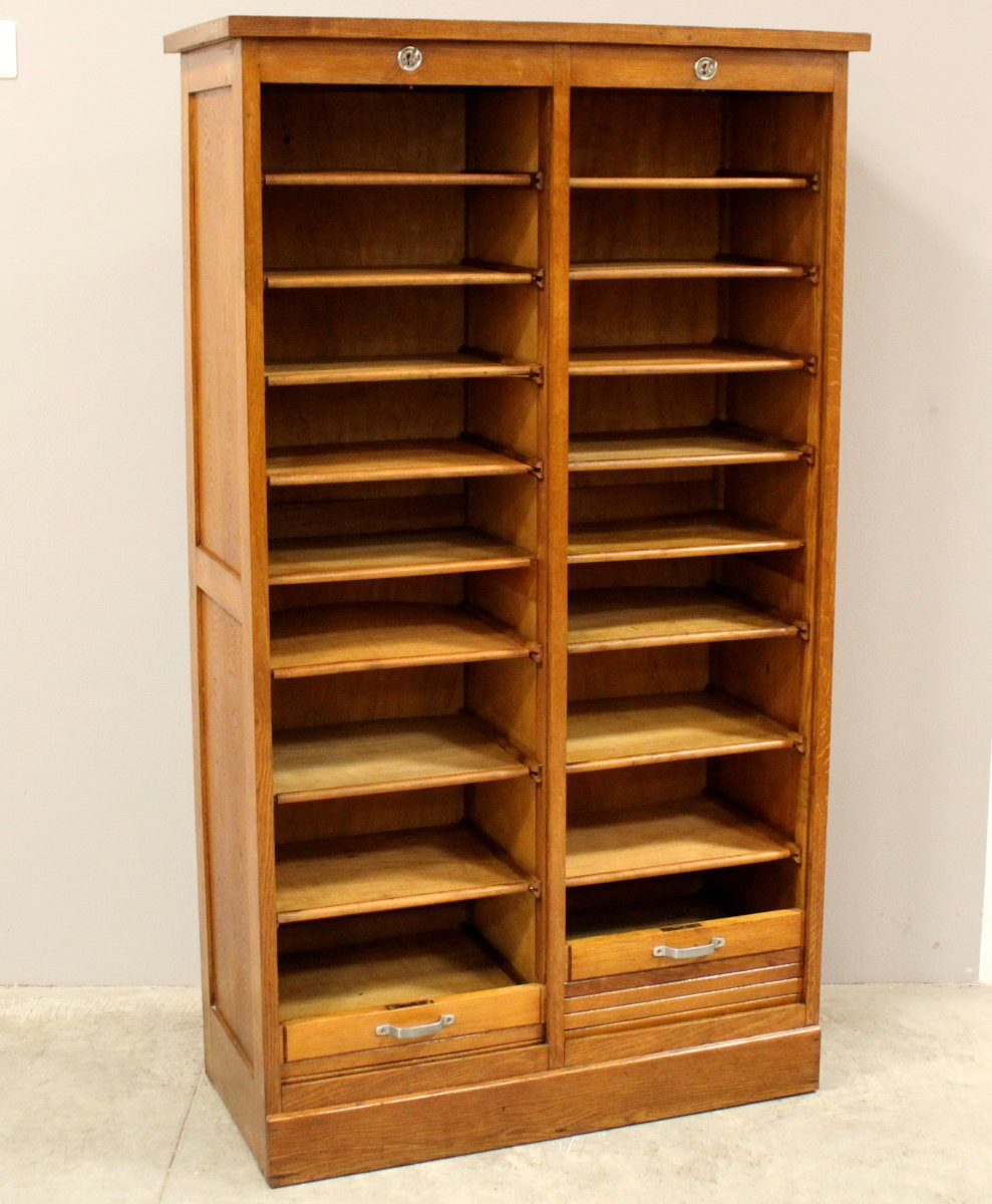 Antico classificatore serranda archivio schedario in rovere-photo-4