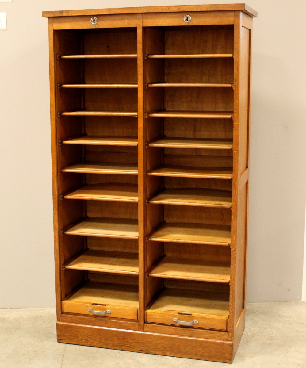 Antico classificatore serranda archivio schedario in rovere-photo-1