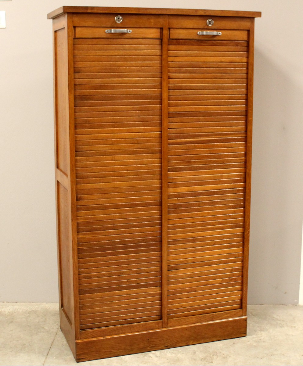 Antico classificatore serranda archivio schedario in rovere