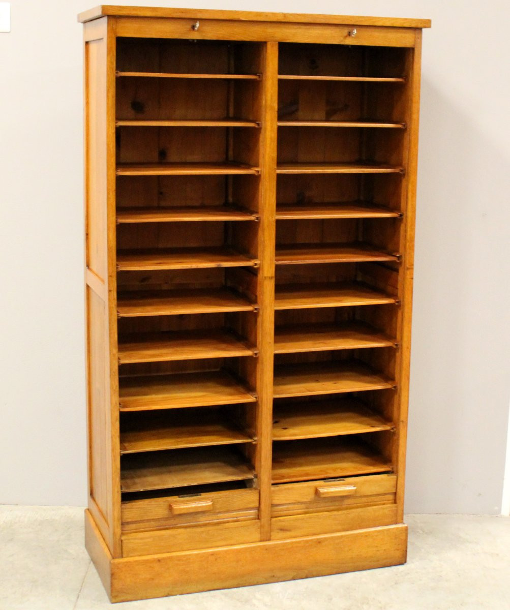 Antico classificatore serranda archivio schedario in rovere-photo-4