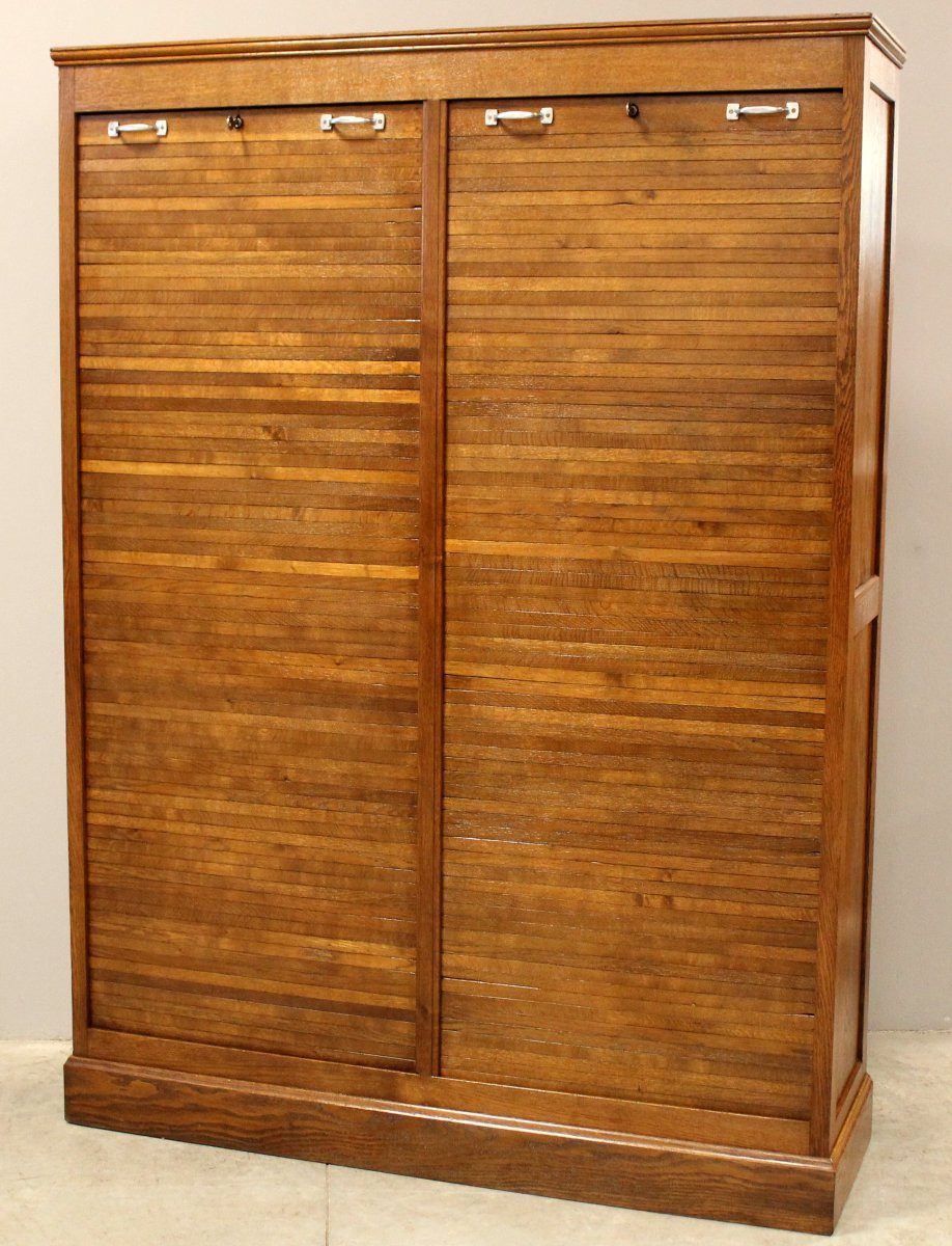 Antico classificatore serranda archivio schedario in rovere-photo-2