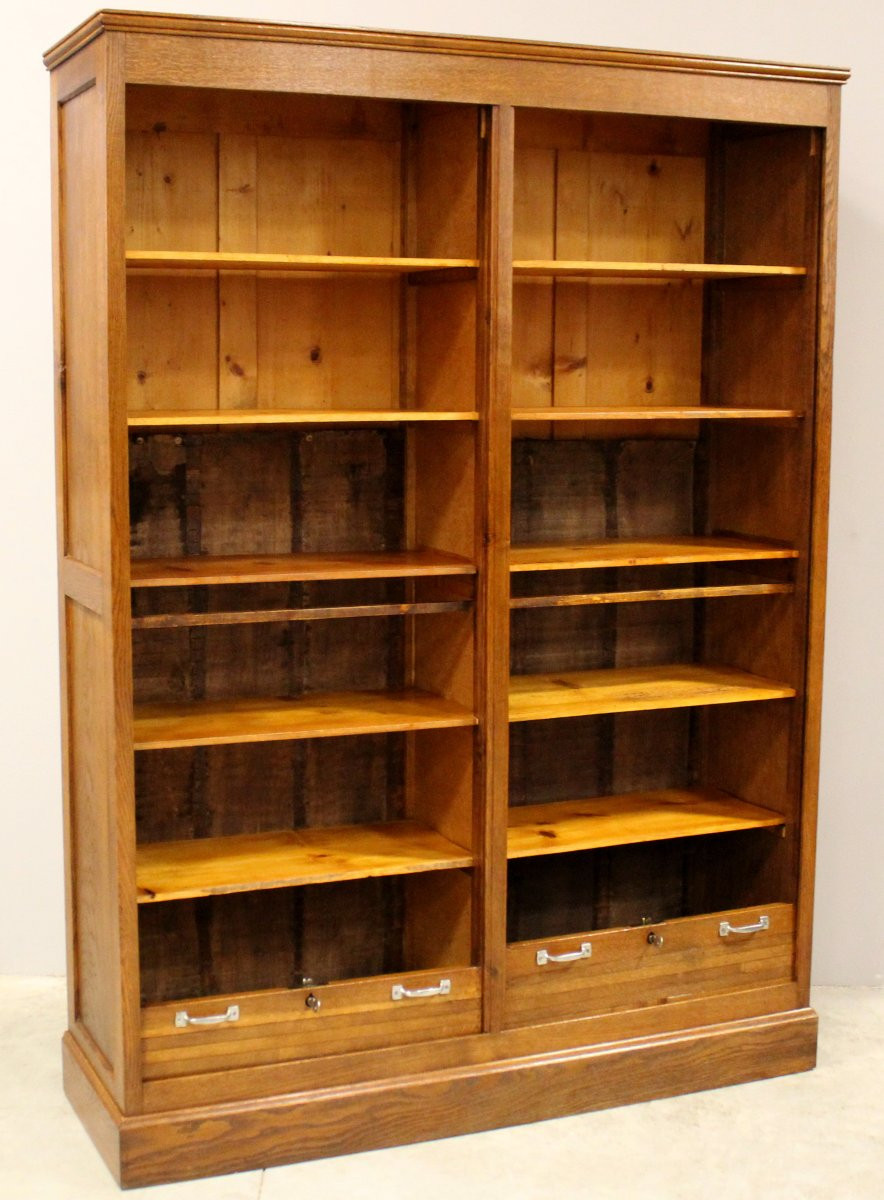 Antico classificatore serranda archivio schedario in rovere-photo-2