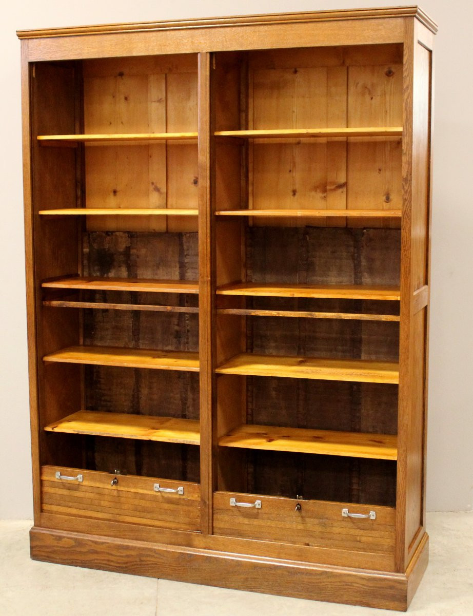 Antico classificatore serranda archivio schedario in rovere-photo-3
