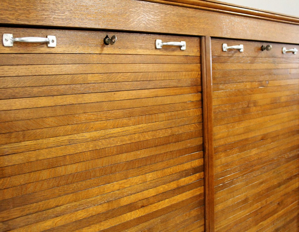 Antico classificatore serranda archivio schedario in rovere-photo-4