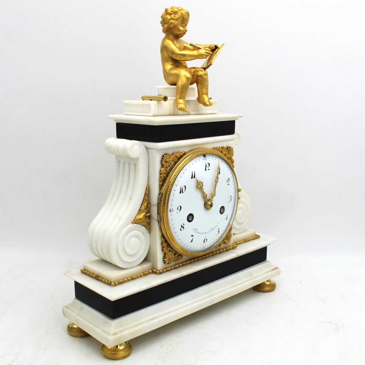 Antico Orologio a Pendolo Luigi XVI in bronzo dorato e marmo - 18°secolo firmato-photo-2