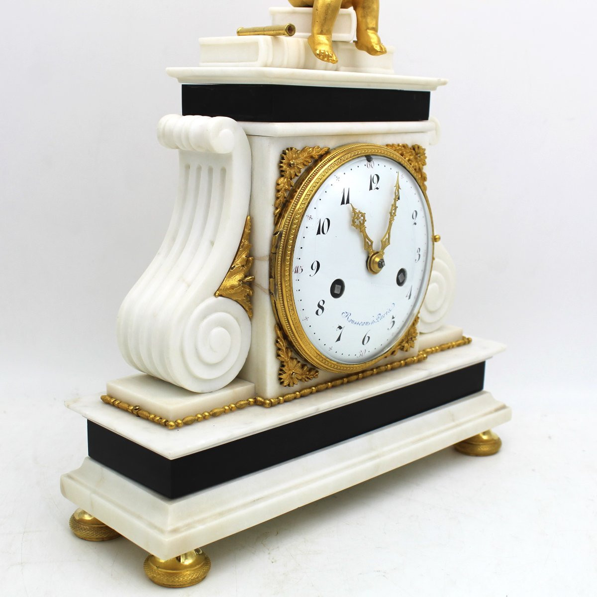 Antico Orologio a Pendolo Luigi XVI in bronzo dorato e marmo - 18°secolo firmato-photo-5