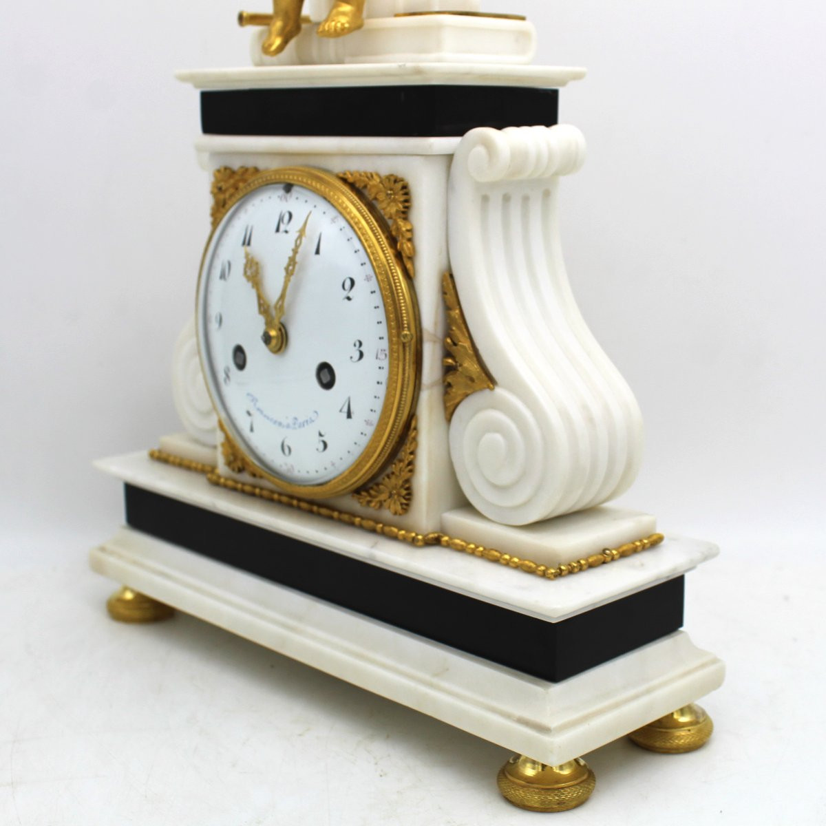 Antico Orologio a Pendolo Luigi XVI in bronzo dorato e marmo - 18°secolo firmato-photo-6