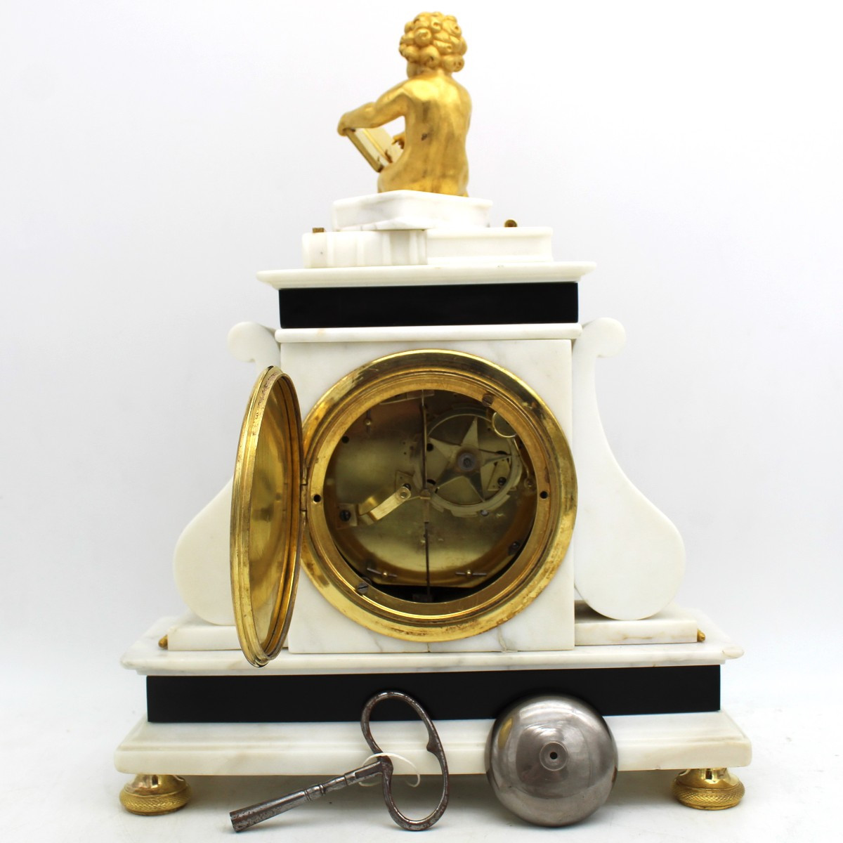Antico Orologio a Pendolo Luigi XVI in bronzo dorato e marmo - 18°secolo firmato-photo-8