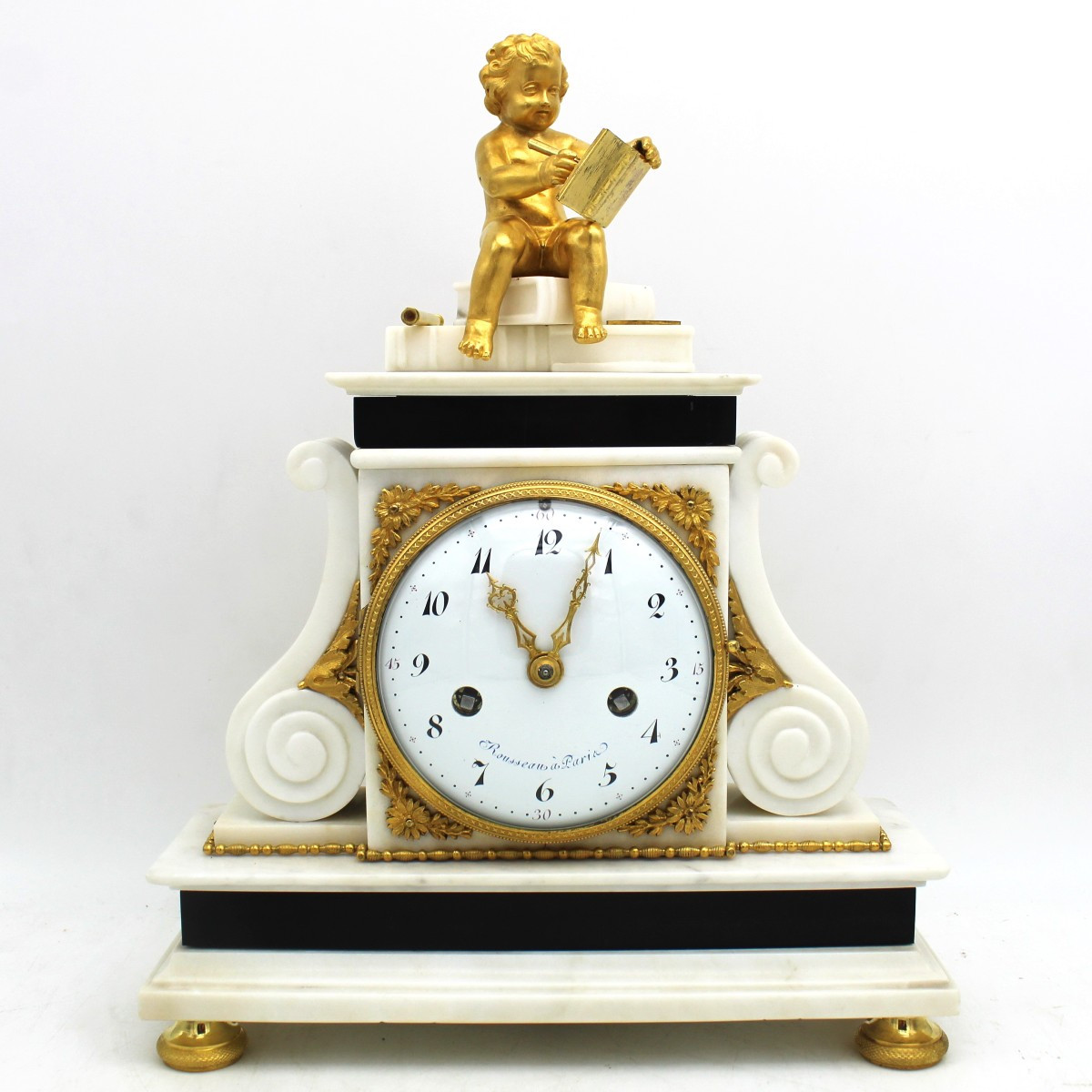 Antico Orologio a Pendolo Luigi XVI in bronzo dorato e marmo - 18°secolo firmato