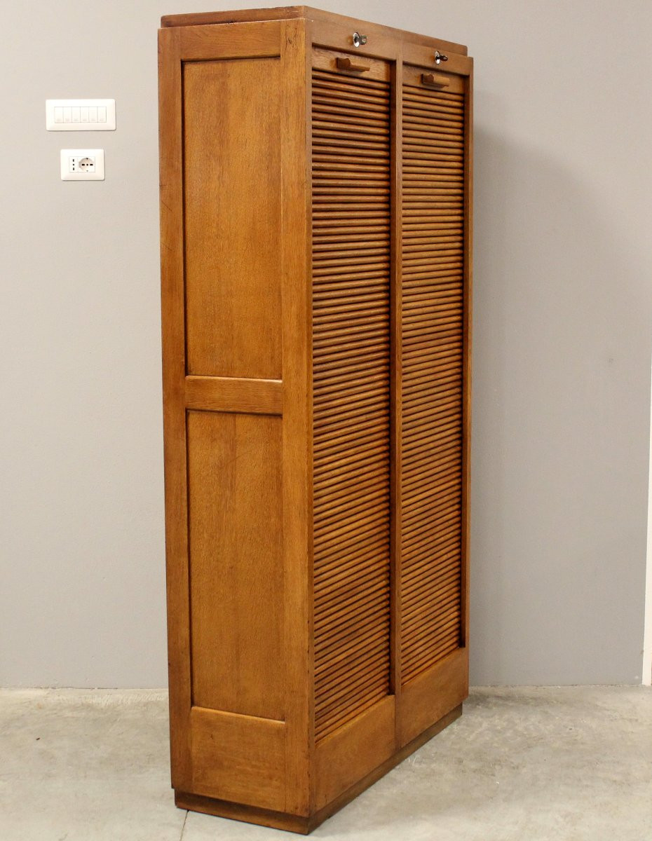 Antico classificatore serranda archivio schedario in rovere-photo-3